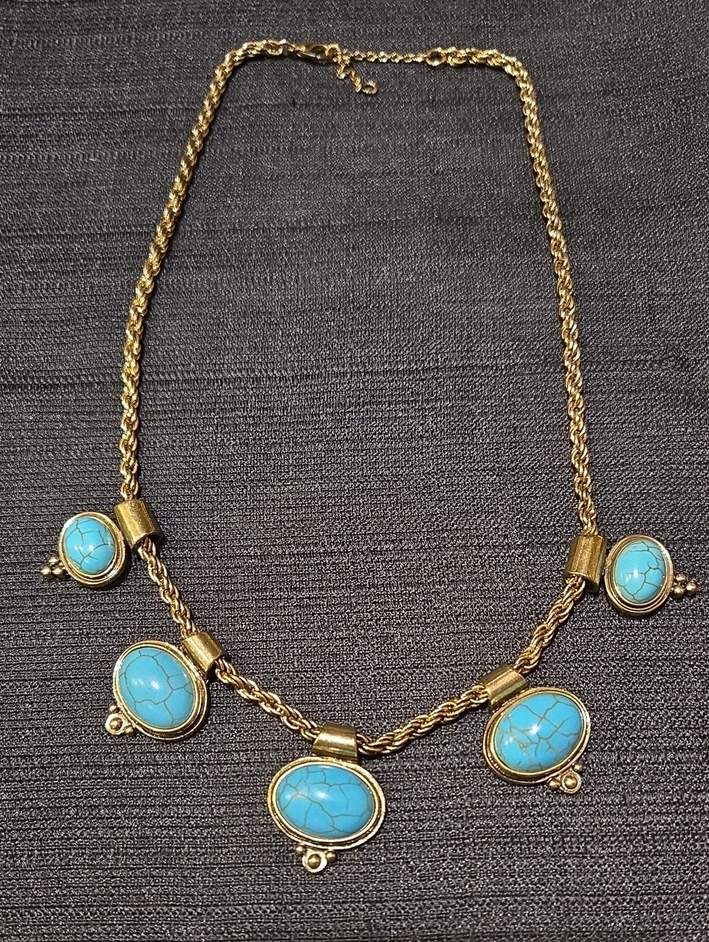 Beautiful Turquoise Fringe Gold Tone Necklace